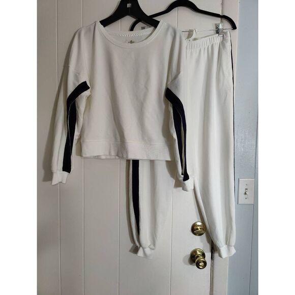 Sunday Tops - Sundays cotton blend cream sweatsuit with metallic black accents, women's size s